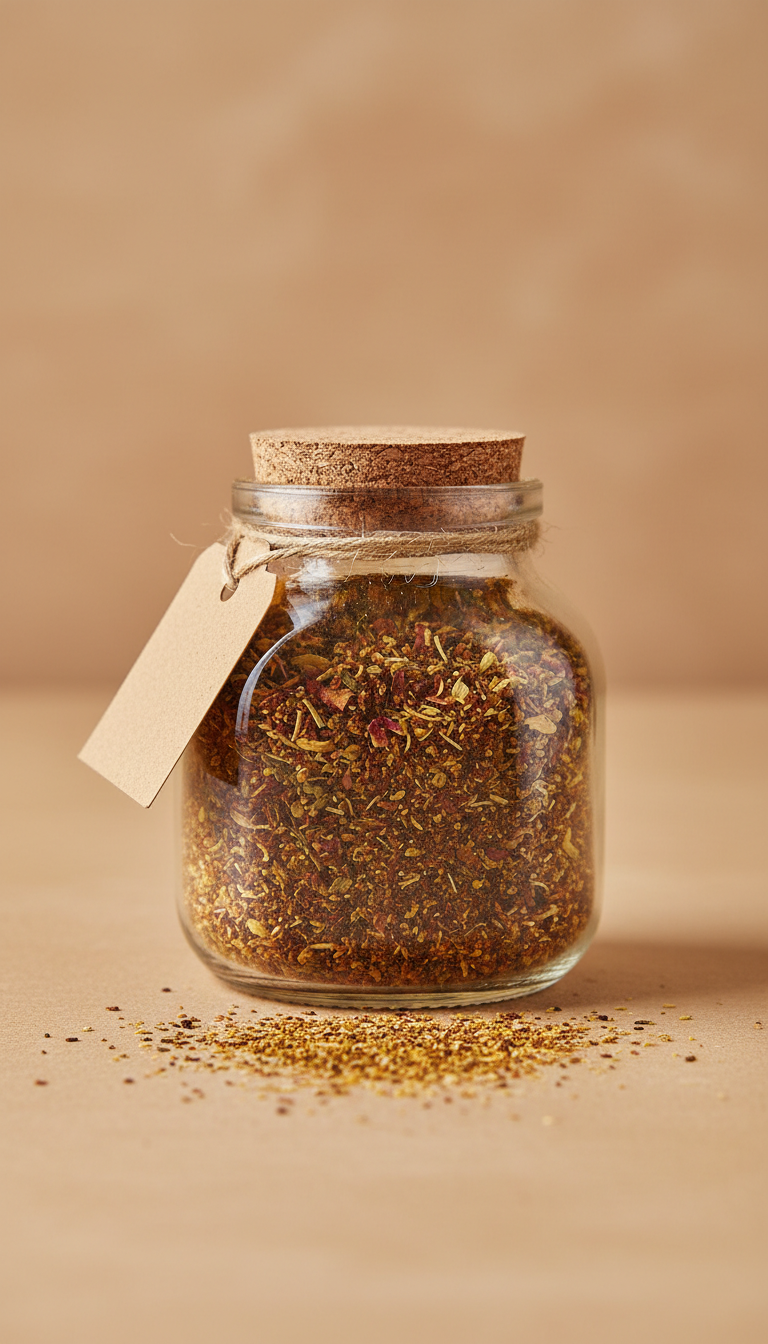 Moroccan ras el hanout in glass jar